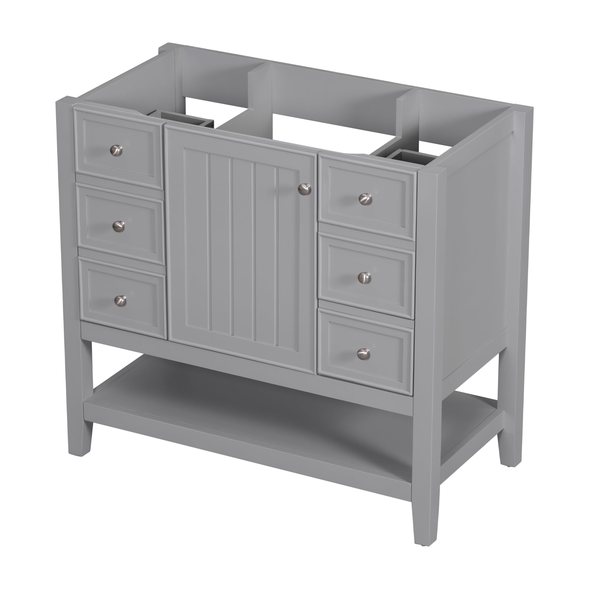 36" Bathroom Vanity Without Sink, Cabinet Base Only, One Cabinet And Three Drawers, Grey Grey Solid Wood Mdf