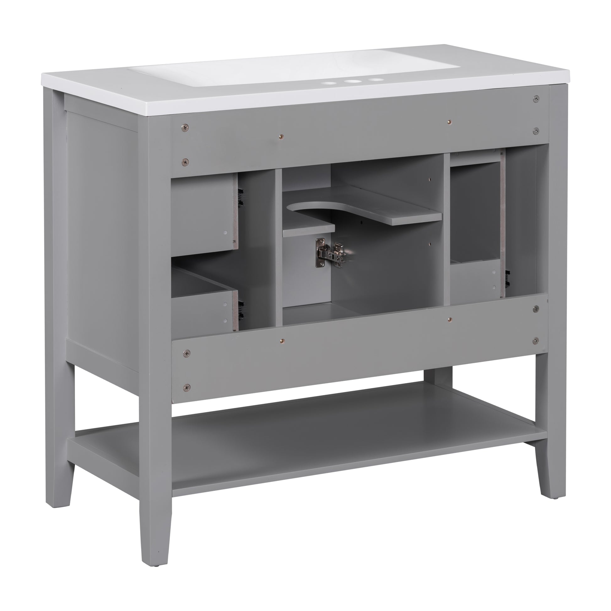 36" Bathroom Vanity With Sink Combo, One Cabinet And Three Drawers, Solid Wood And Mdf Board, Grey Old Sku:Sy999505Aae Grey Solid Wood Mdf