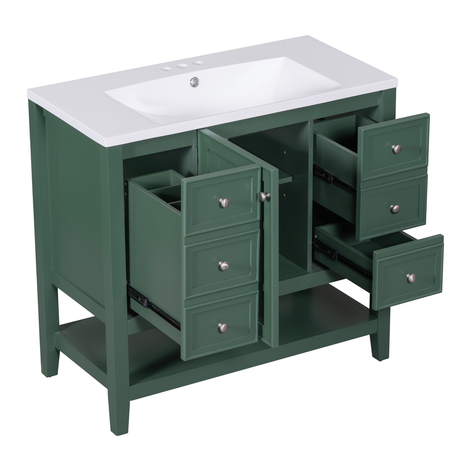 36" Bathroom Vanity With Sink Combo, One Cabinet And Three Drawers, Solid Wood And Mdf Board, Green Old Sku:Sy999505Aag Green Solid Wood Mdf