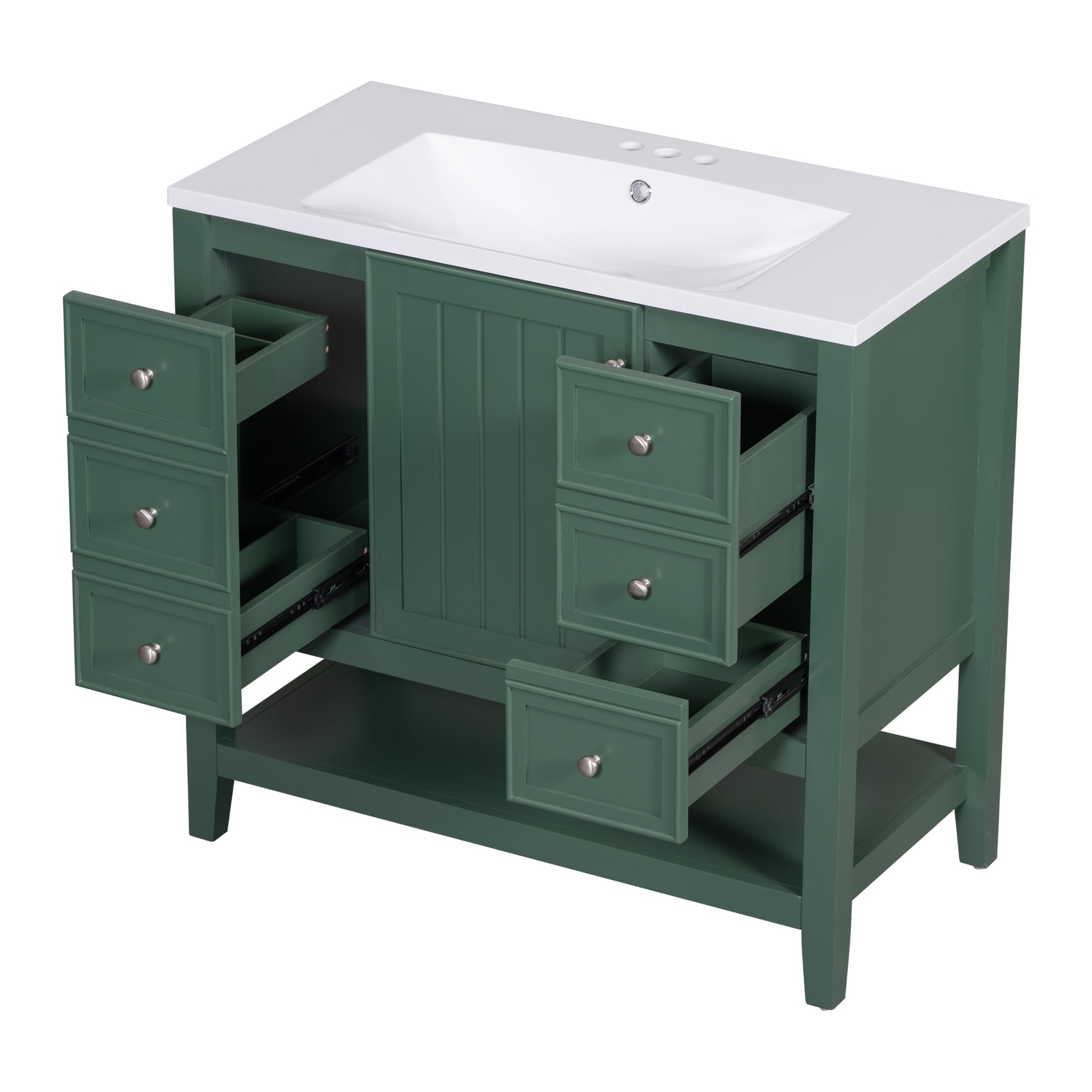 36" Bathroom Vanity With Sink Combo, One Cabinet And Three Drawers, Solid Wood And Mdf Board, Green Old Sku:Sy999505Aag Green Solid Wood Mdf