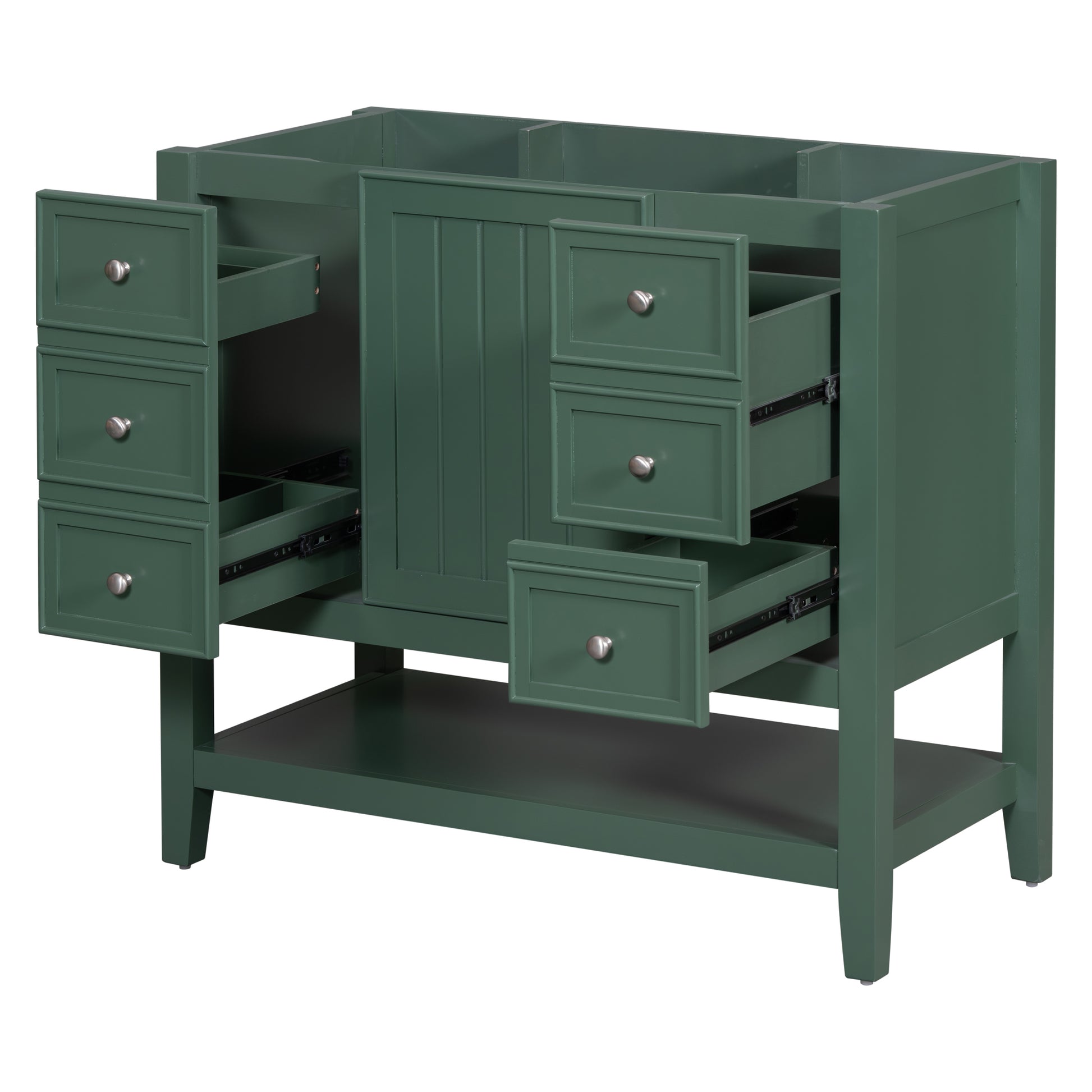 36" Bathroom Vanity Without Sink, Cabinet Base Only, One Cabinet And Three Drawers, Green Green Solid Wood Mdf