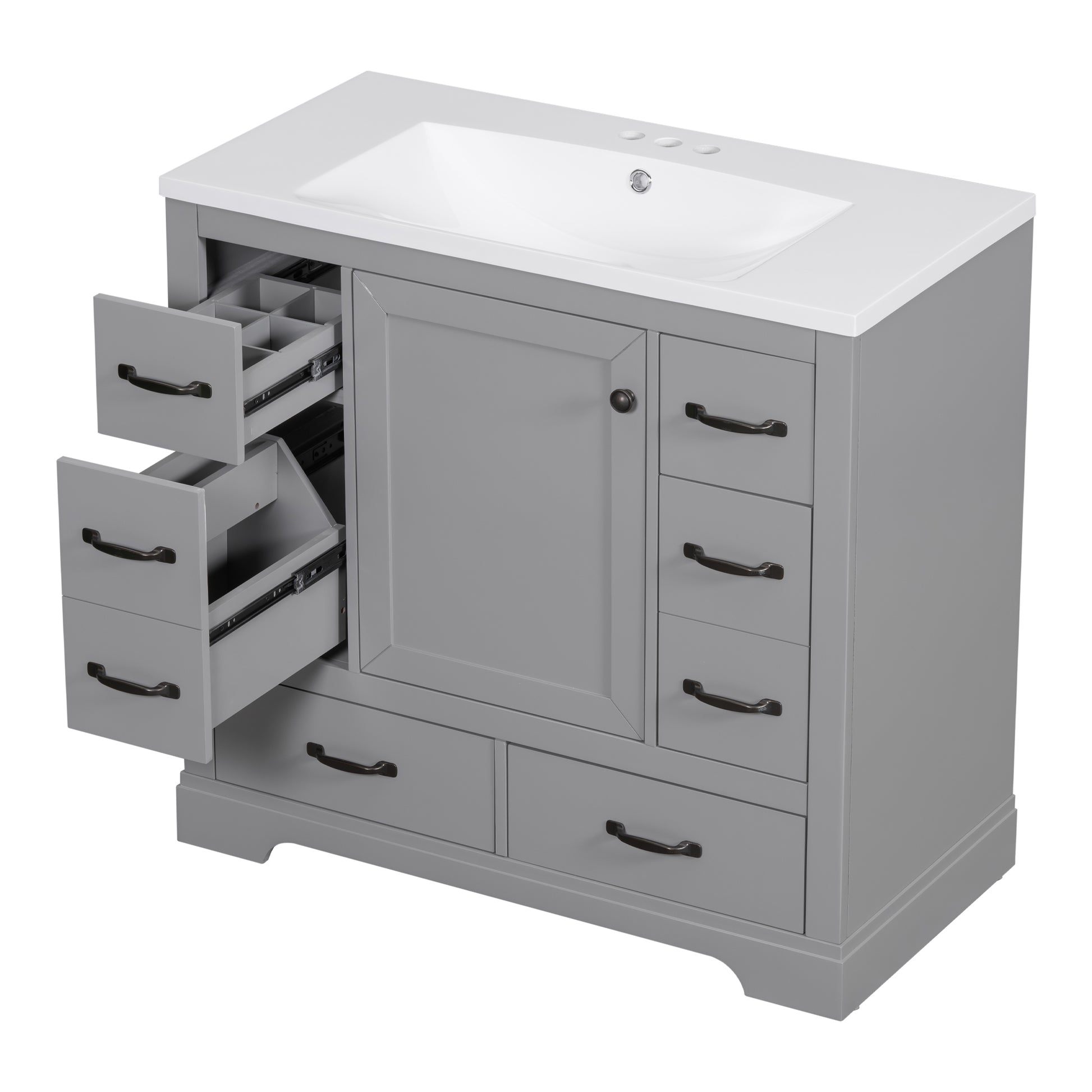 36" Bathroom Vanity With Sink Combo, Six Drawers, Multi Functional Drawer Divider, Adjustable Shelf, Grey Old Sku:Sy999808Aae Grey Solid Wood Mdf