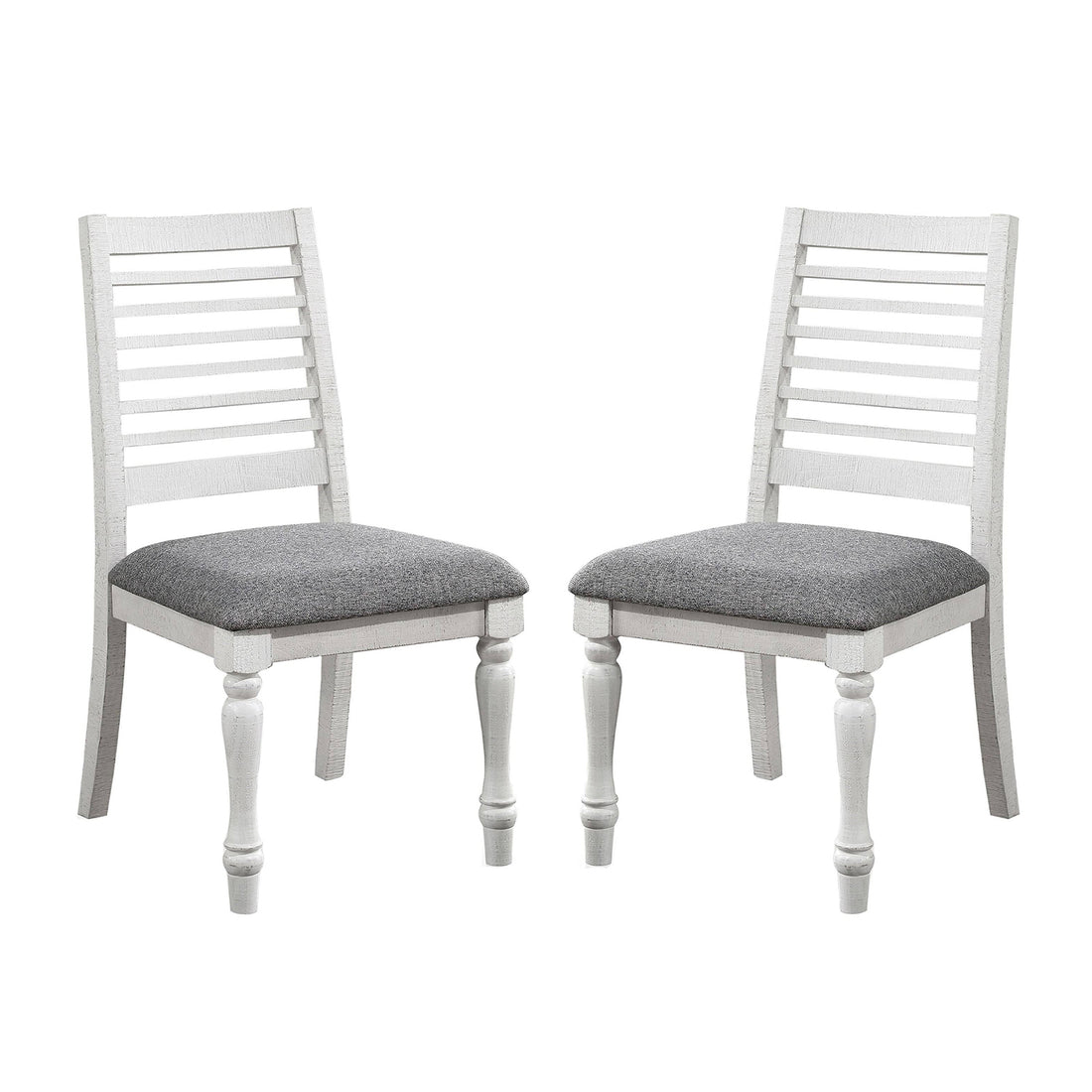 Set Of 2 Padded Fabric Dining Chairs With Ladder Back In Antique White And Gray Solid Antique White Dining Room Side Chair Wood Fabric