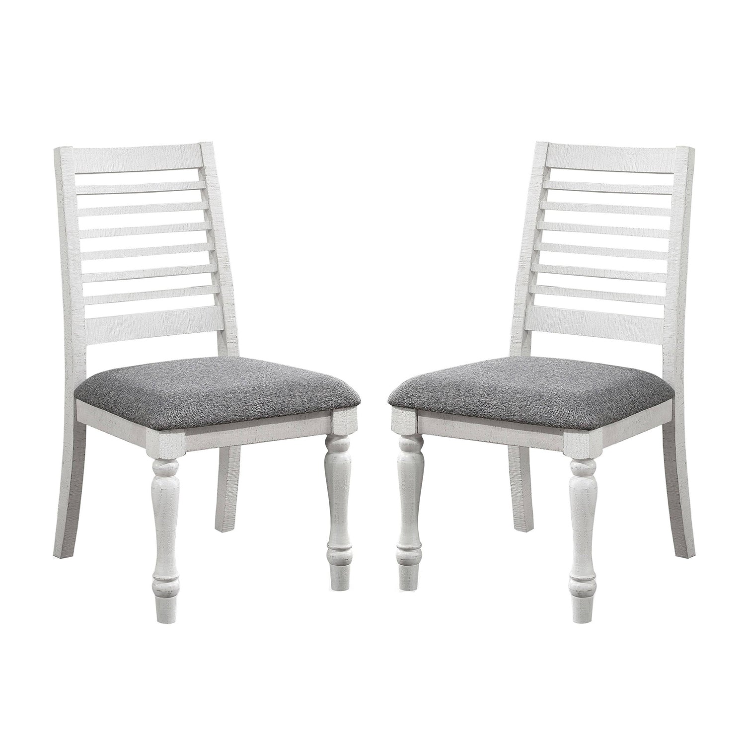 Set Of 2 Padded Fabric Dining Chairs With Ladder Back In Antique White And Gray Solid Antique White Dining Room Side Chair Wood Fabric