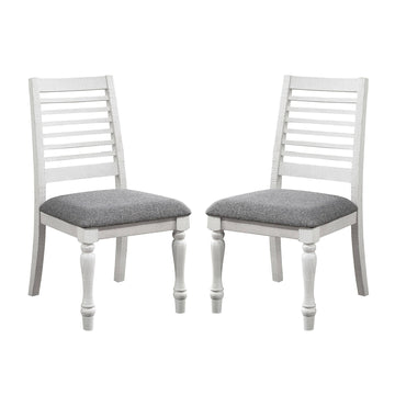 Set Of 2 Padded Fabric Dining Chairs With Ladder Back In Antique White And Gray Solid Antique White Dining Room Side Chair Wood Fabric