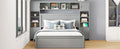 Queen Size Wooden Bed With All In One Cabinet, Shelf And Sockets,Twin Xl Trundle, Gray Queen Gray Solid Wood