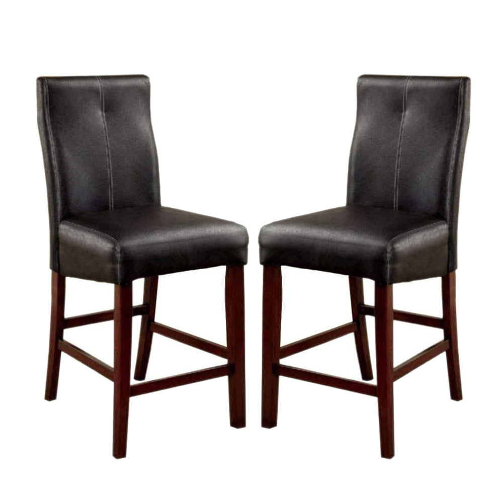 Set Of 2 Paddedcounter Height Chairs In Brown Cherry And Black Solid Black Dining Room Faux Leather