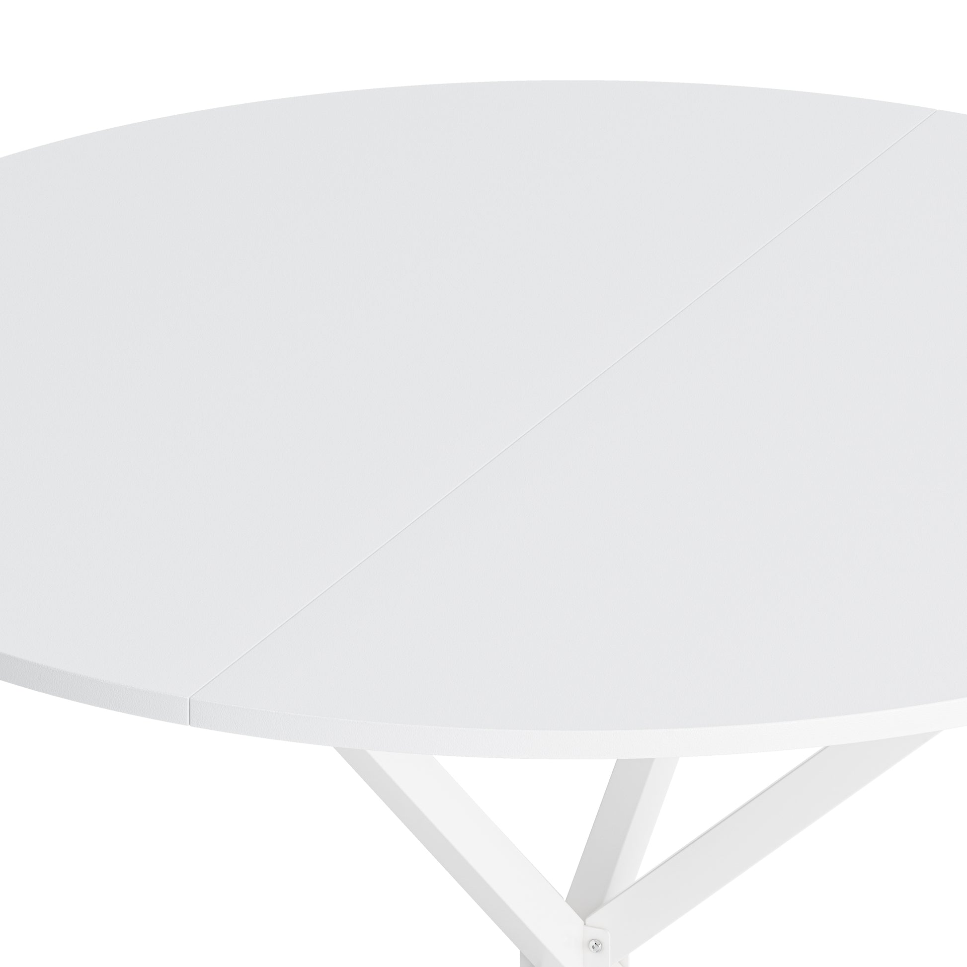 47.24'' Modern Cross Leg Round Dining Table, White Top Occasional Table, Two Piece Removable Top, Matte Finish Iron Legs White Mdf Metal