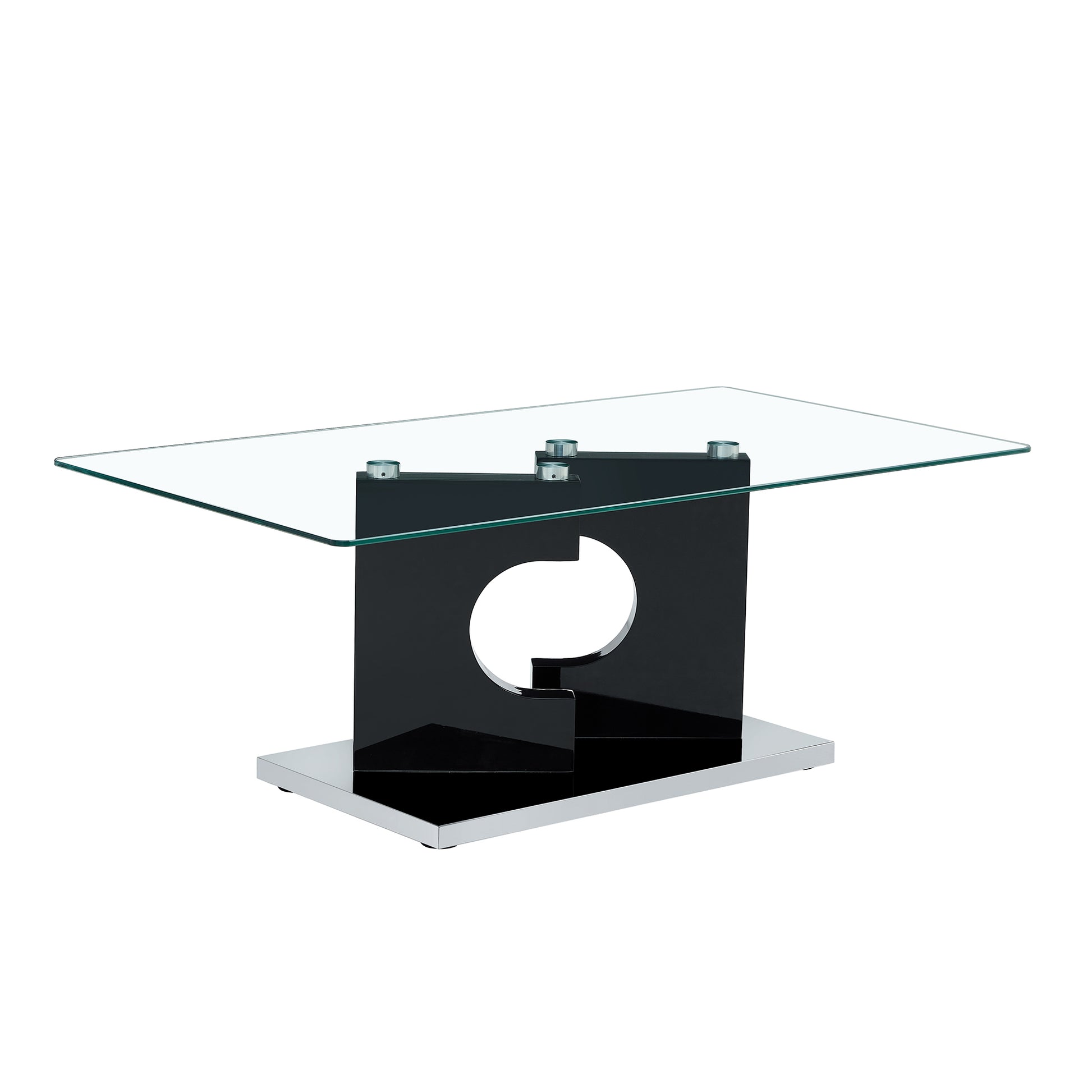 A Rectangular Modern And Fashionable Coffee Table With Tempered Glass Tabletop And Black Mdf Legs. Suitable For Living Room.47.2"*25.5"*18" Black Glass