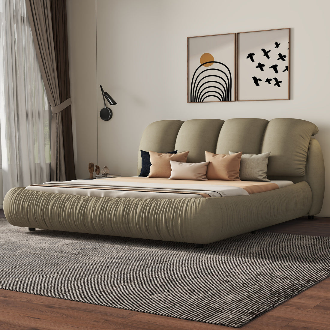 Queen Size Luxury Upholstered Bed With Thick Headboard, Vevet Queen Bed With Oversized Padded Backrest, Cinerous Expect Arrive Date 2024 4 7 Queen Stone Gray Velvet