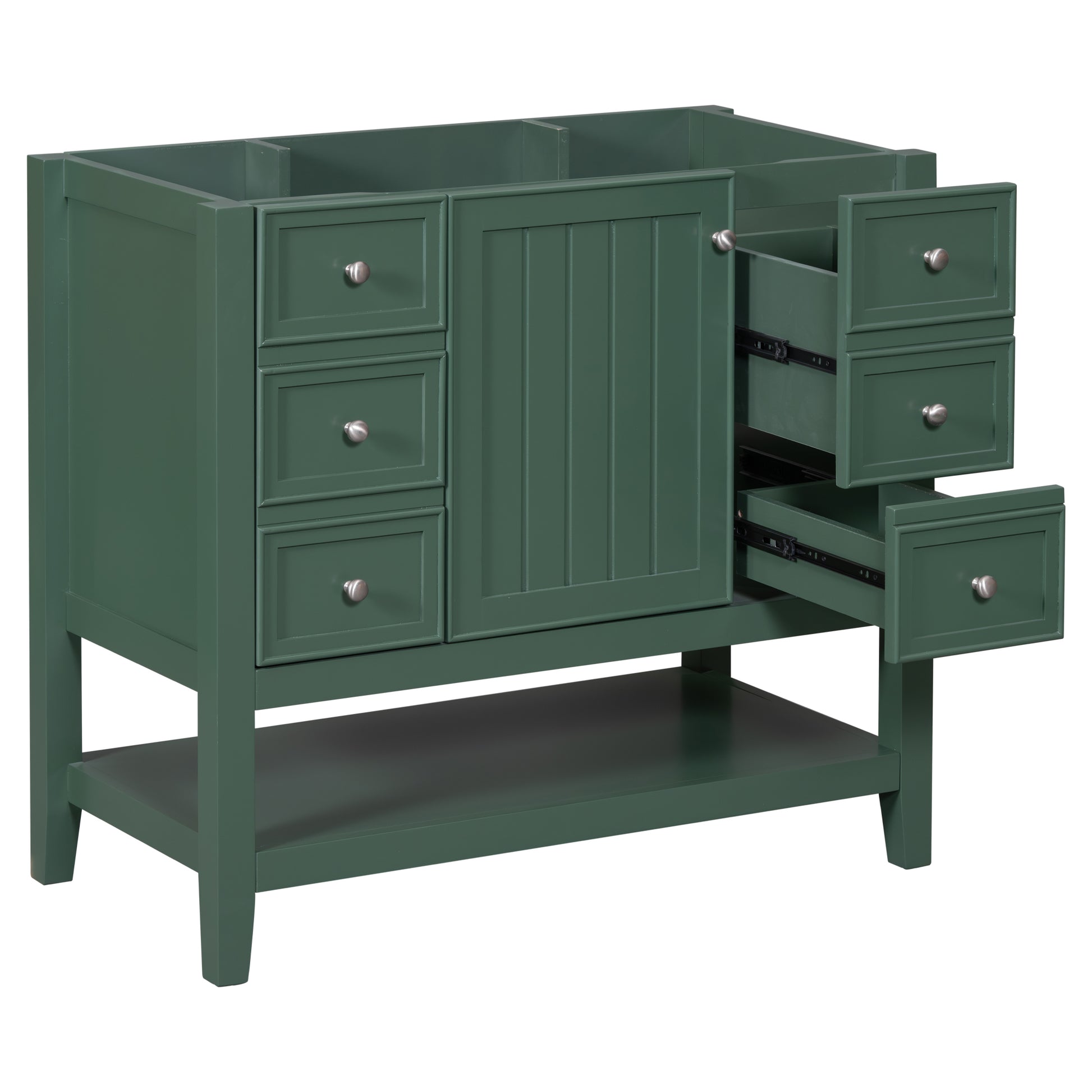 36" Bathroom Vanity Without Sink, Cabinet Base Only, One Cabinet And Three Drawers, Green Green Solid Wood Mdf