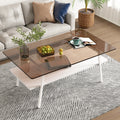 Rectangle Coffee Table, Tempered Glass Tabletop With White Metal Legs, Modern Table For Living Roombrown Glass Brown Tempered Glass