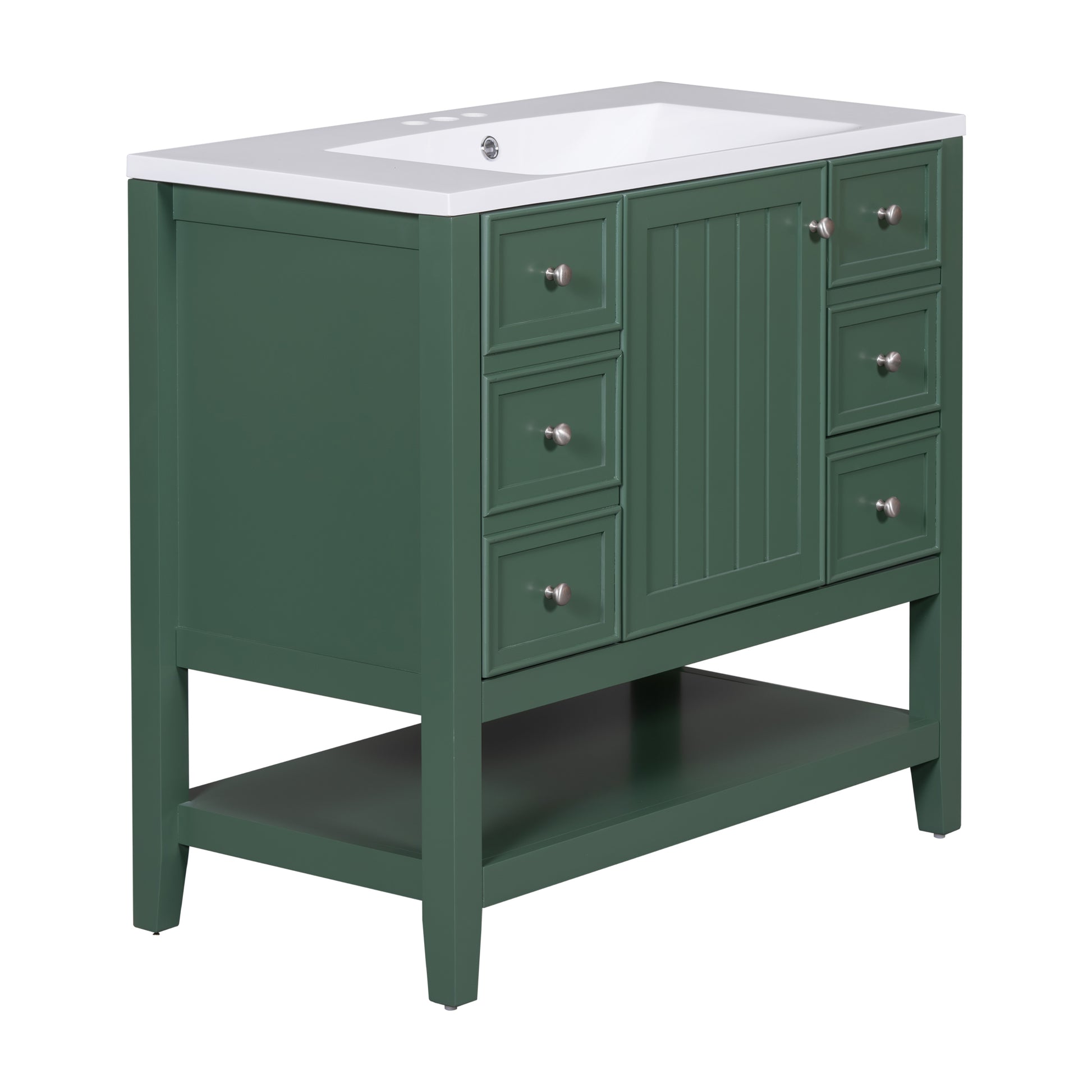 36" Bathroom Vanity With Sink Combo, One Cabinet And Three Drawers, Solid Wood And Mdf Board, Green Old Sku:Sy999505Aag Green Solid Wood Mdf