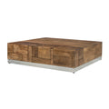 Luxvil Premium Solid Wood Coffee With Storage Acacia Wood Light Brown Contemporary Acacia Drawers Square Polished Solid Wood Sled