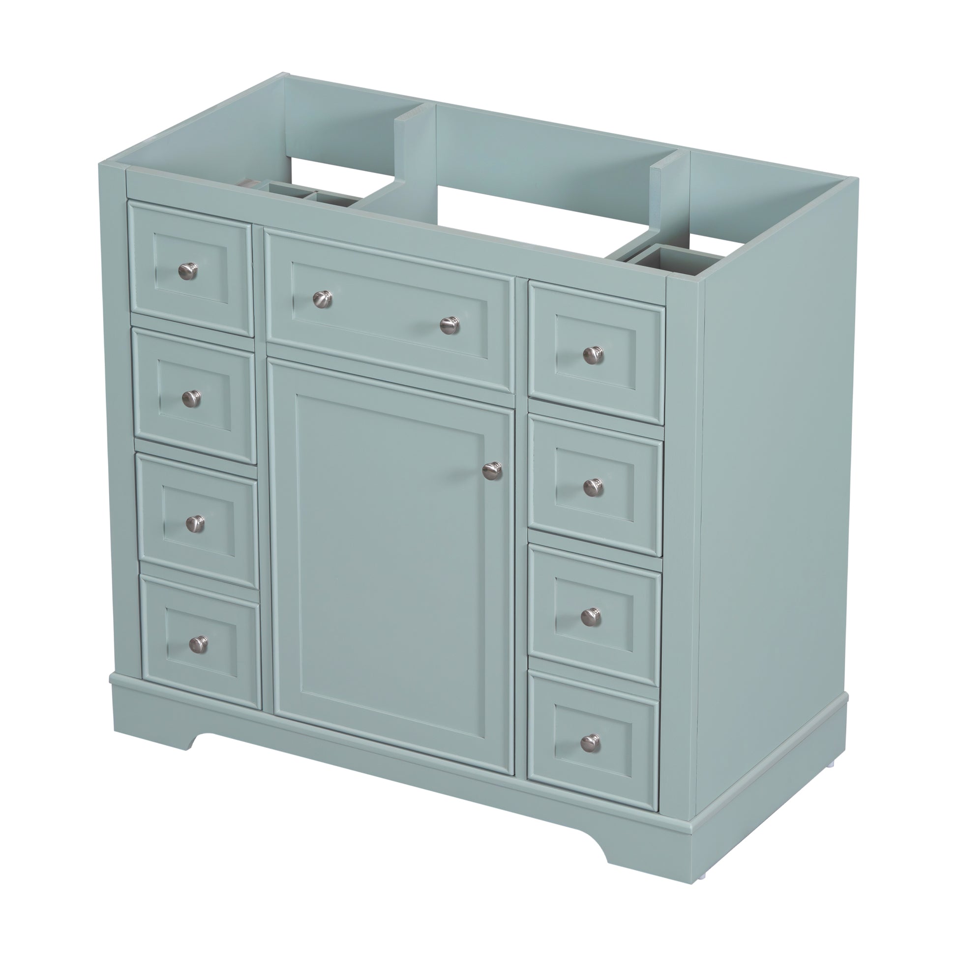 36" Bathroom Vanity Without Sink, Cabinet Base Only, One Cabinet And Six Drawers, Green Green Solid Wood Mdf