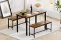 Dining Table Set, Bar Table With 2 Dining Benches, Kitchen Table Counter With Chairs, Industrial For Kitchen Breakfast Table, Living Room, Party Room, Rustic Brown And Black,43.3 L X23.6 W X 29.9 H Rustic Brown Particle Board