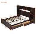 Queen Size Wooden Bed With All In One Cabinet, Shelf And Sockets, Espresso Espresso Solid Wood