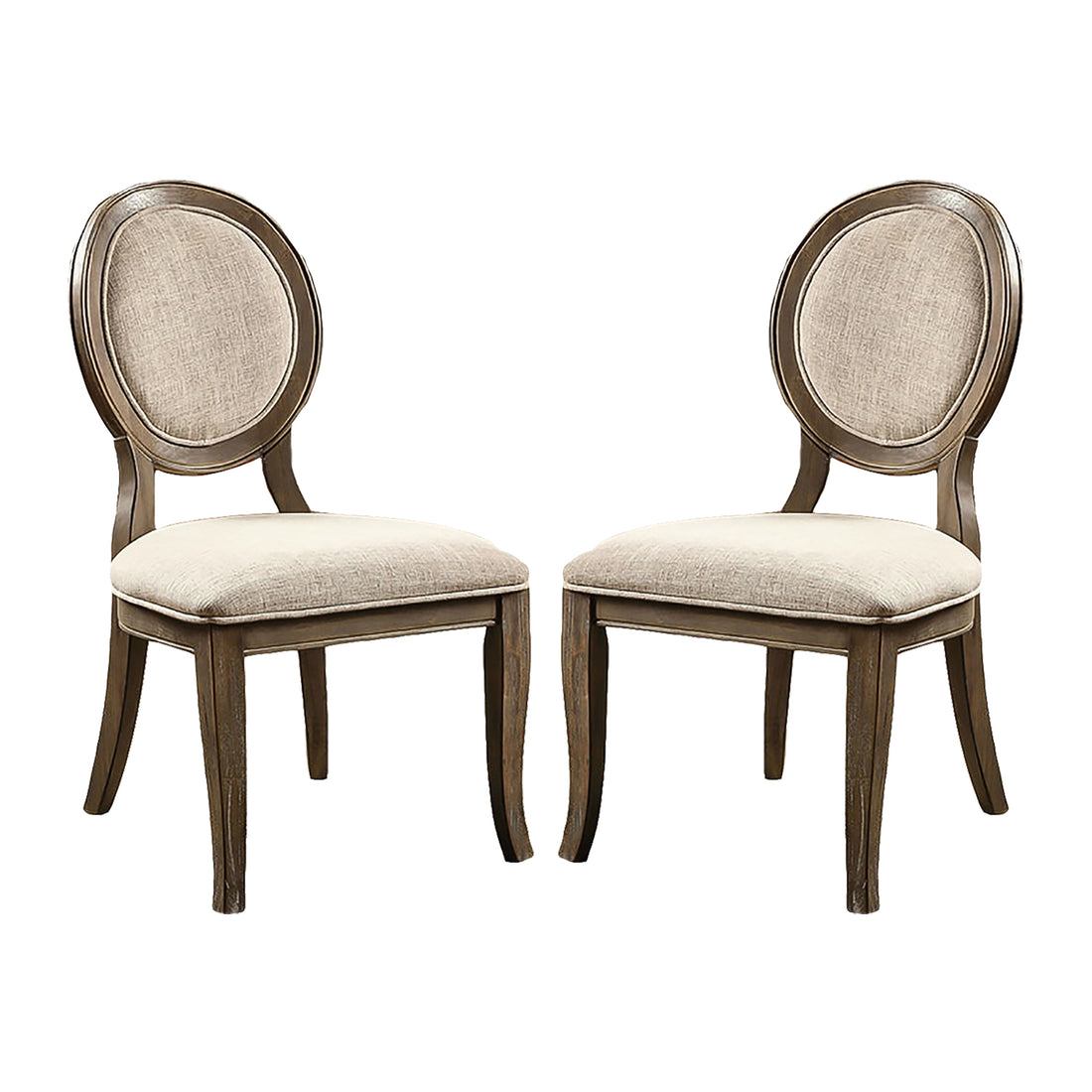 Set Of 2 Padded Beige Fabric Dining Chairs In Rustic Oak Finish Solid Oak Dining Room Dining Chairs Wood Fabric