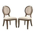 Set Of 2 Padded Beige Fabric Dining Chairs In Rustic Oak Finish Solid Oak Dining Room Dining Chairs Wood Fabric