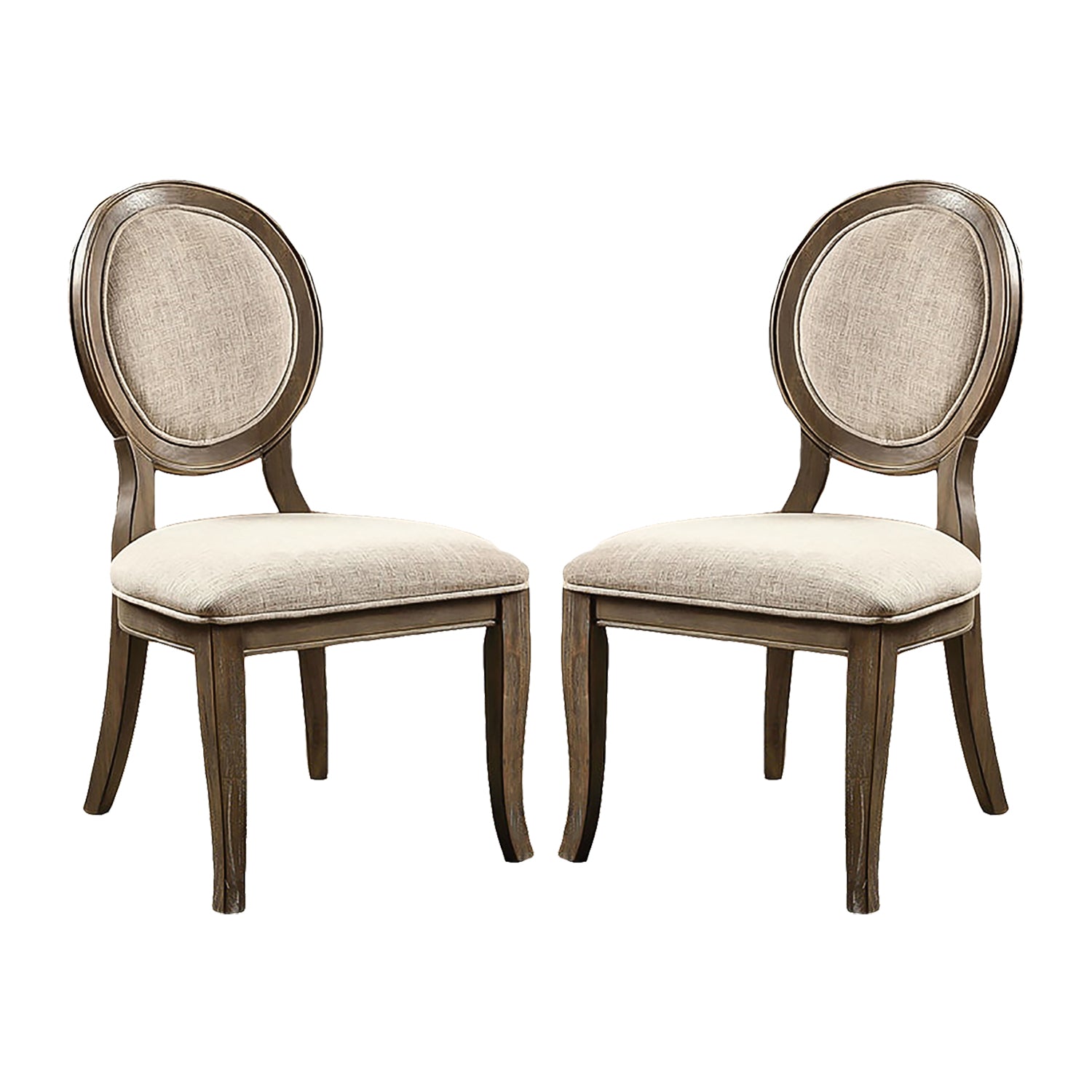 Set Of 2 Padded Beige Fabric Dining Chairs In Rustic Oak Finish Solid Oak Dining Room Dining Chairs Wood Fabric