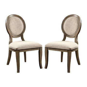 Set Of 2 Padded Beige Fabric Dining Chairs In Rustic Oak Finish Solid Oak Dining Room Dining Chairs Wood Fabric