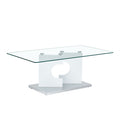 A Rectangular Modern And Fashionable Coffee Table With Tempered Glass Tabletop And White Mdf Legs. Suitable For Living Room.47.2