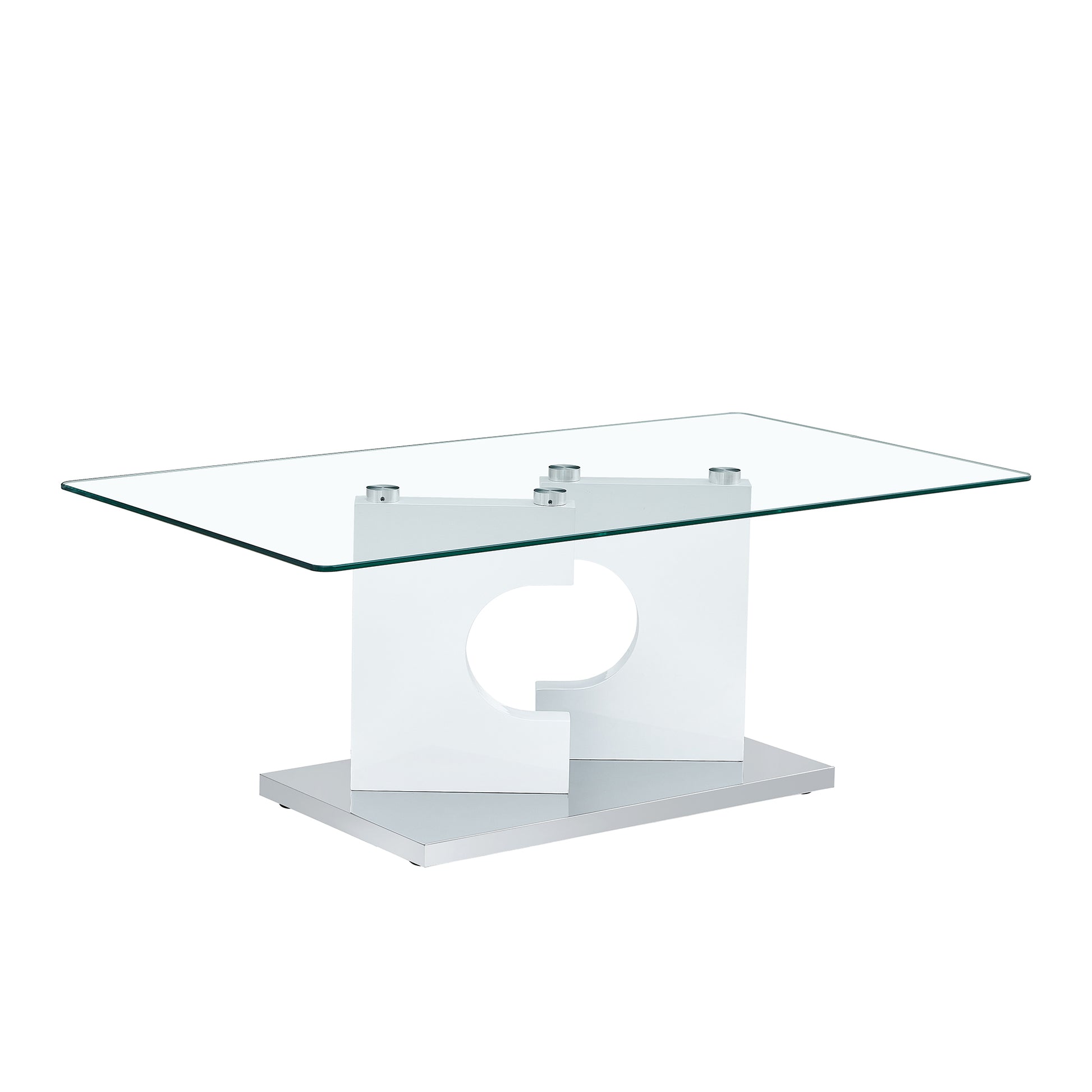 A Rectangular Modern And Fashionable Coffee Table With Tempered Glass Tabletop And White Mdf Legs. Suitable For Living Room.47.2"*25.5"*18" White Glass