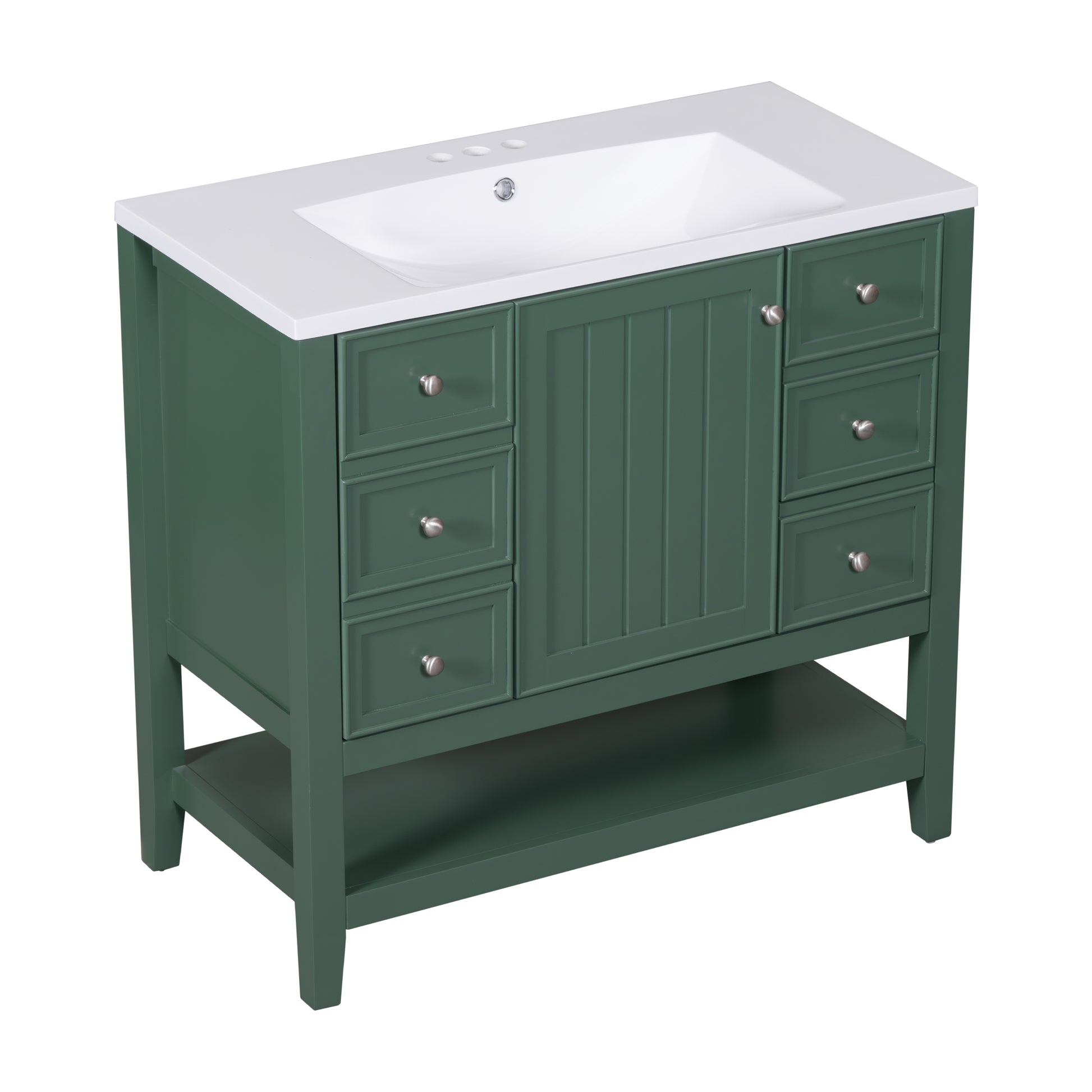 36" Bathroom Vanity With Sink Combo, One Cabinet And Three Drawers, Solid Wood And Mdf Board, Green Old Sku:Sy999505Aag Green Solid Wood Mdf