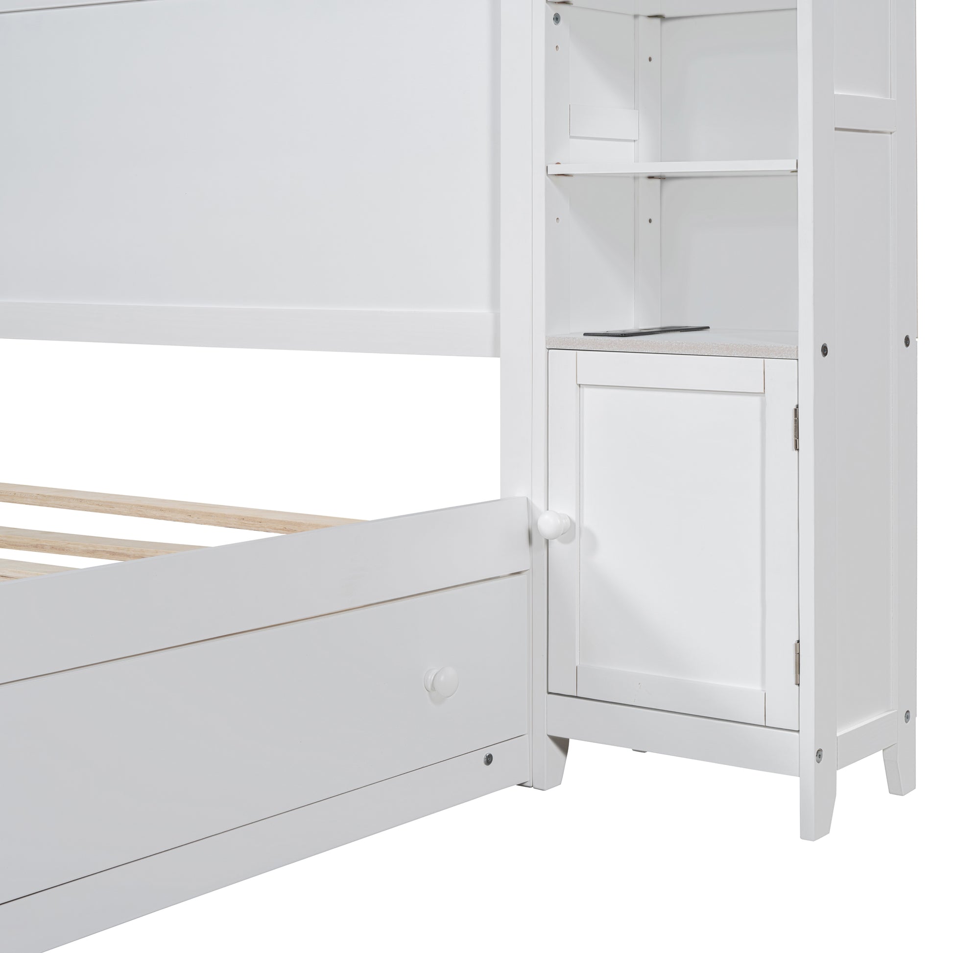 Queen Size Wooden Bed With All In One Cabinet, Shelf And Sockets, White White Solid Wood