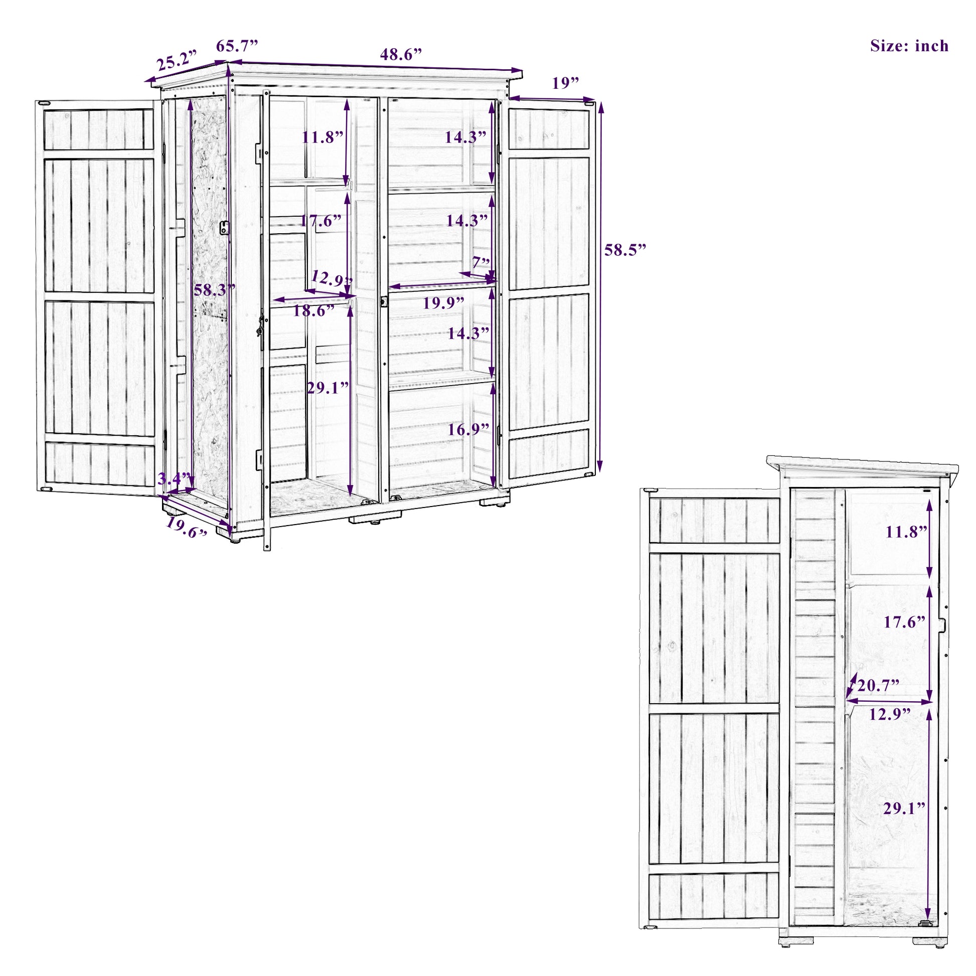 Outdoor 5.5Ft Hx4.1Ft L Wood Storage Shed, Garden Tool Cabinet With Waterproof Asphalt Roof, Four Lockable Doors, Multiple Tier Shelves, Natural Natural Water Resistant Frame Garden & Outdoor Rustic Wood