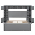 Queen Size Wooden Bed With All In One Cabinet, Shelf And Sockets, Gray Gray Solid Wood
