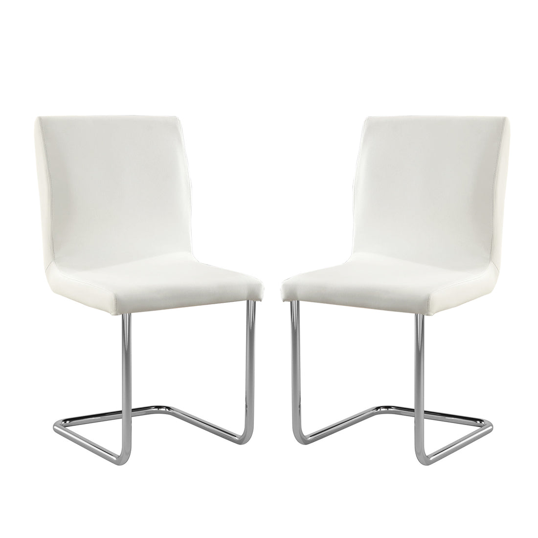 Set Of 2 Padded Whiteside Chairs With L Shape Leg In Chrome Finish Solid White Dining Room Dining Chairs Faux Leather