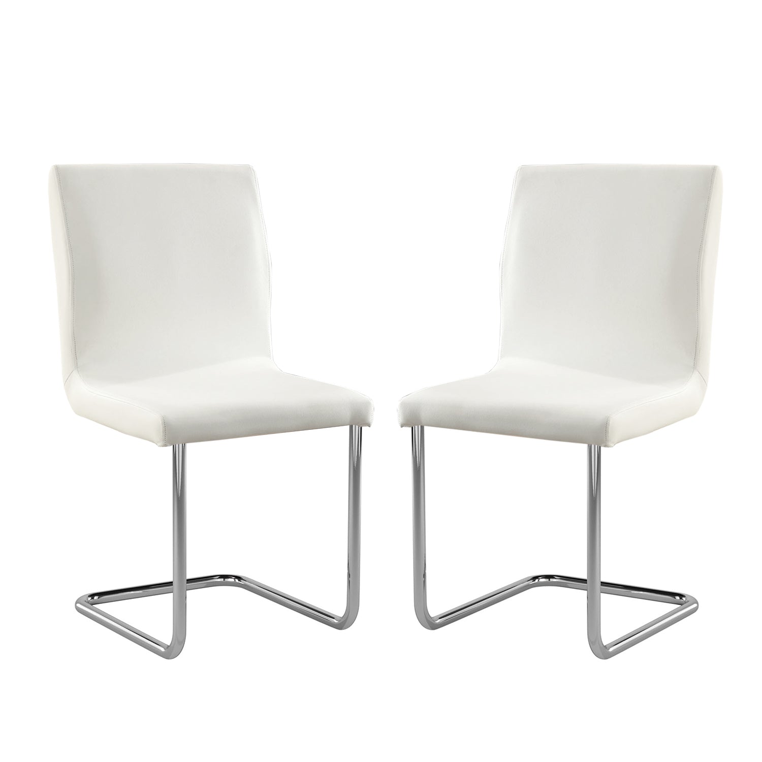 Set Of 2 Padded Whiteside Chairs With L Shape Leg In Chrome Finish Solid White Dining Room Dining Chairs Faux Leather