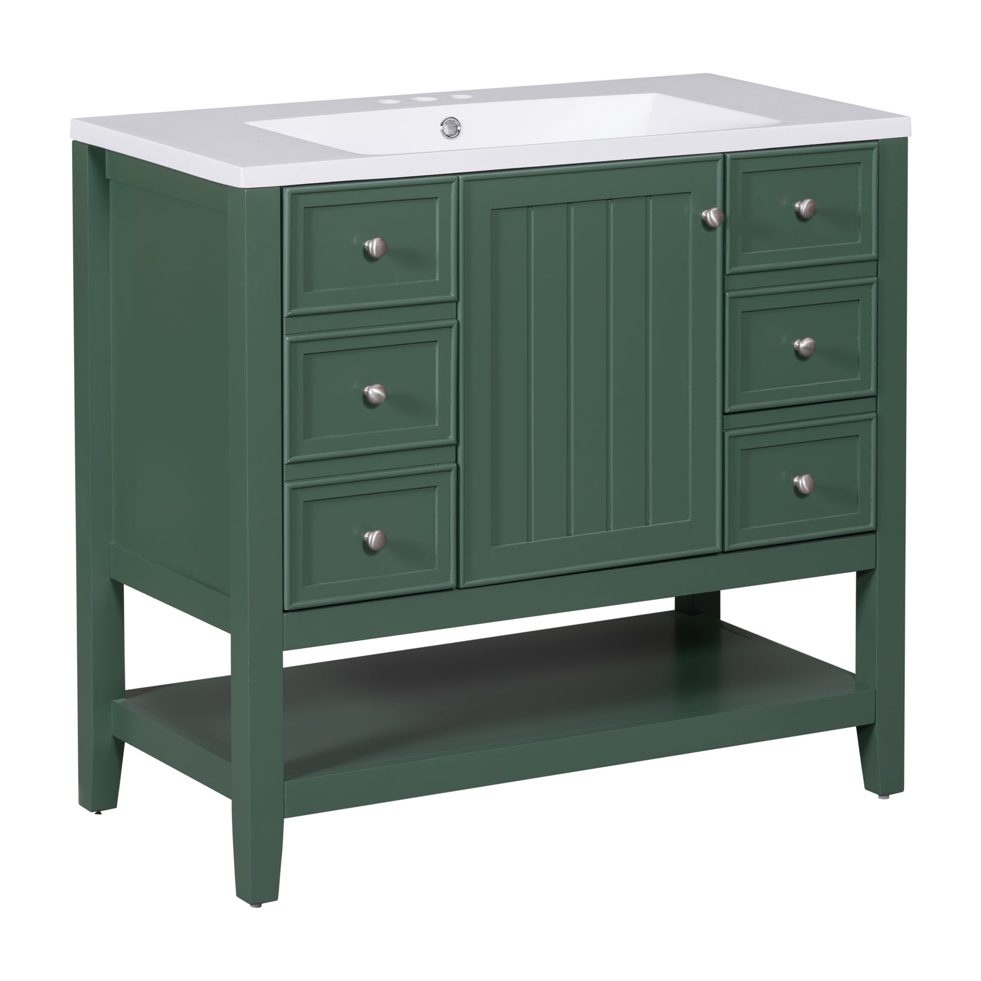 36" Bathroom Vanity With Sink Combo, One Cabinet And Three Drawers, Solid Wood And Mdf Board, Green Old Sku:Sy999505Aag Green Solid Wood Mdf