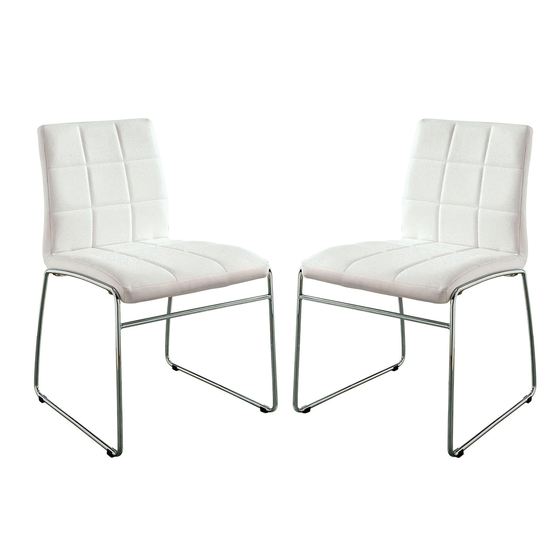 Set Of 2Upholstered Side Chairs In White And Chrome Solid White Dining Room Metal