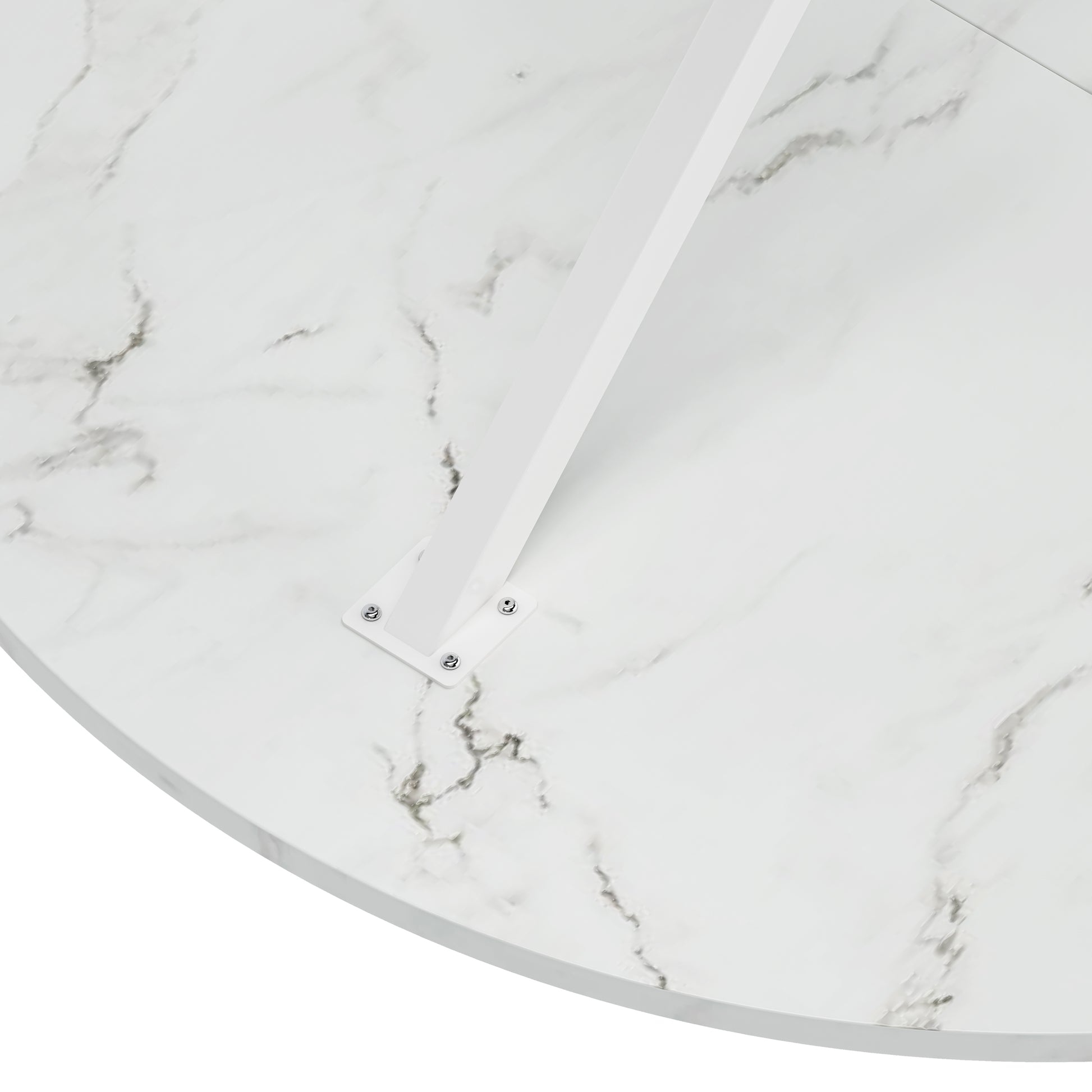 47.24'' Modern Cross Leg Round Dining Table, White Marble Top Occasional Table, Two Piece Removable Top, Matte Finish Iron Legs White Mdf Metal