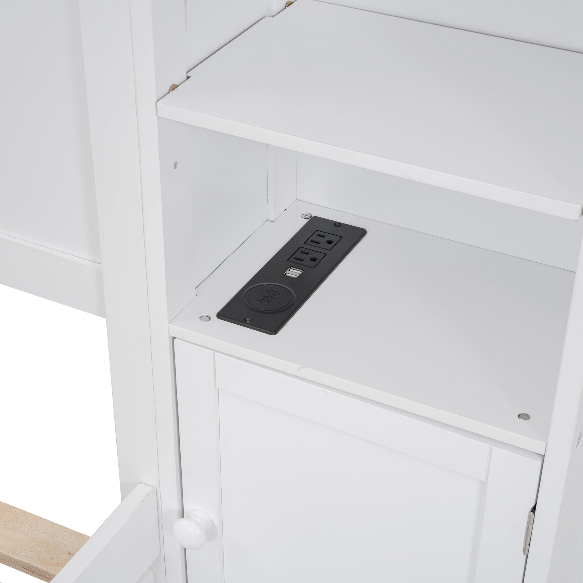 Full Size Wooden Bed With All In One Cabinet, Shelf And Sockets,Twin Size Trundle, White Full White Solid Wood