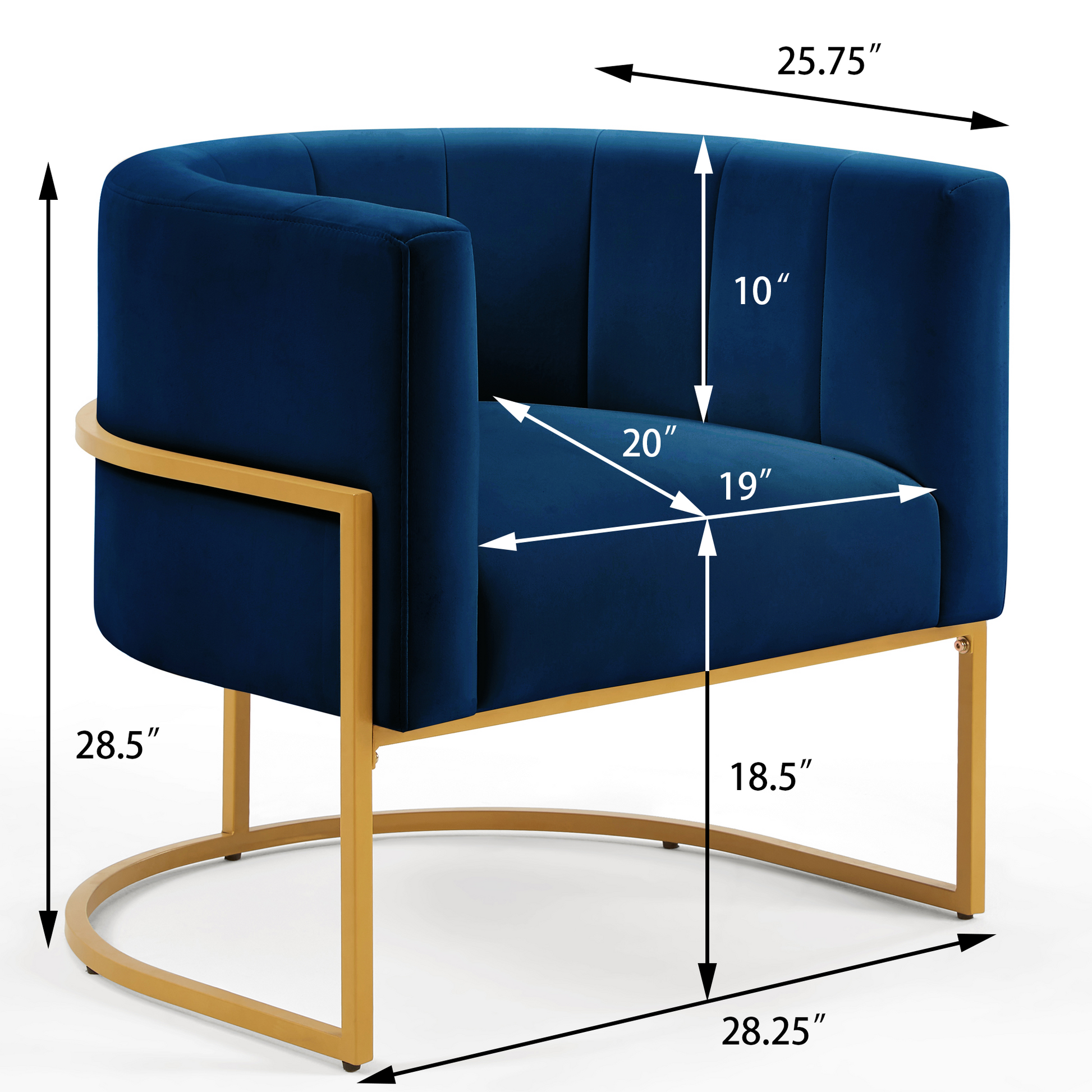 Upholstered Velvet Accent Chair With Golden Metal Stand,Mid Century Living Room Leisure Chair With Curve Backrest Navy Navy Primary Living Space Modern Foam Velvet