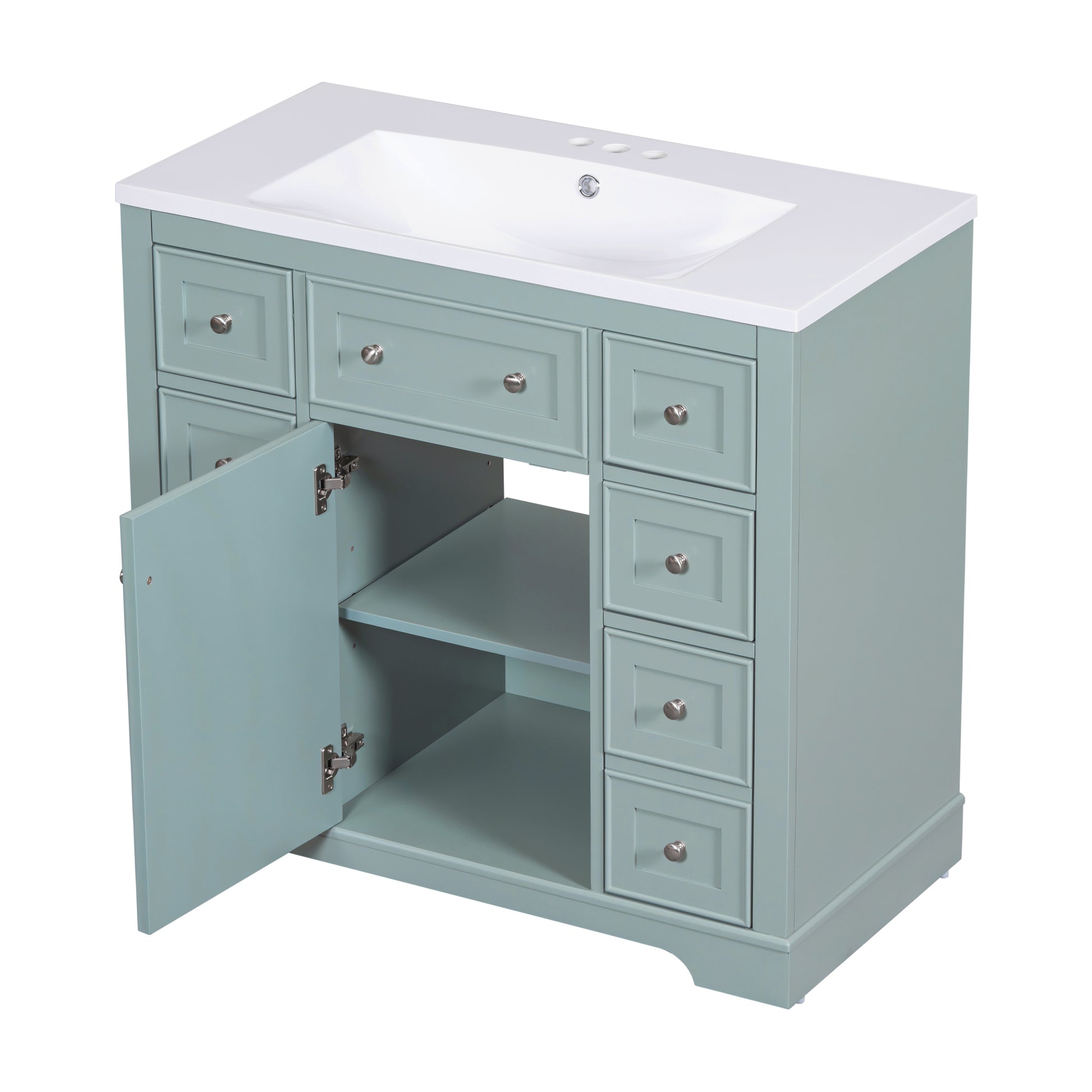 36" Bathroom Vanity With Sink Combo, One Cabinet And Six Drawers, Solid Wood And Mdf Board, Green Green Solid Wood Mdf