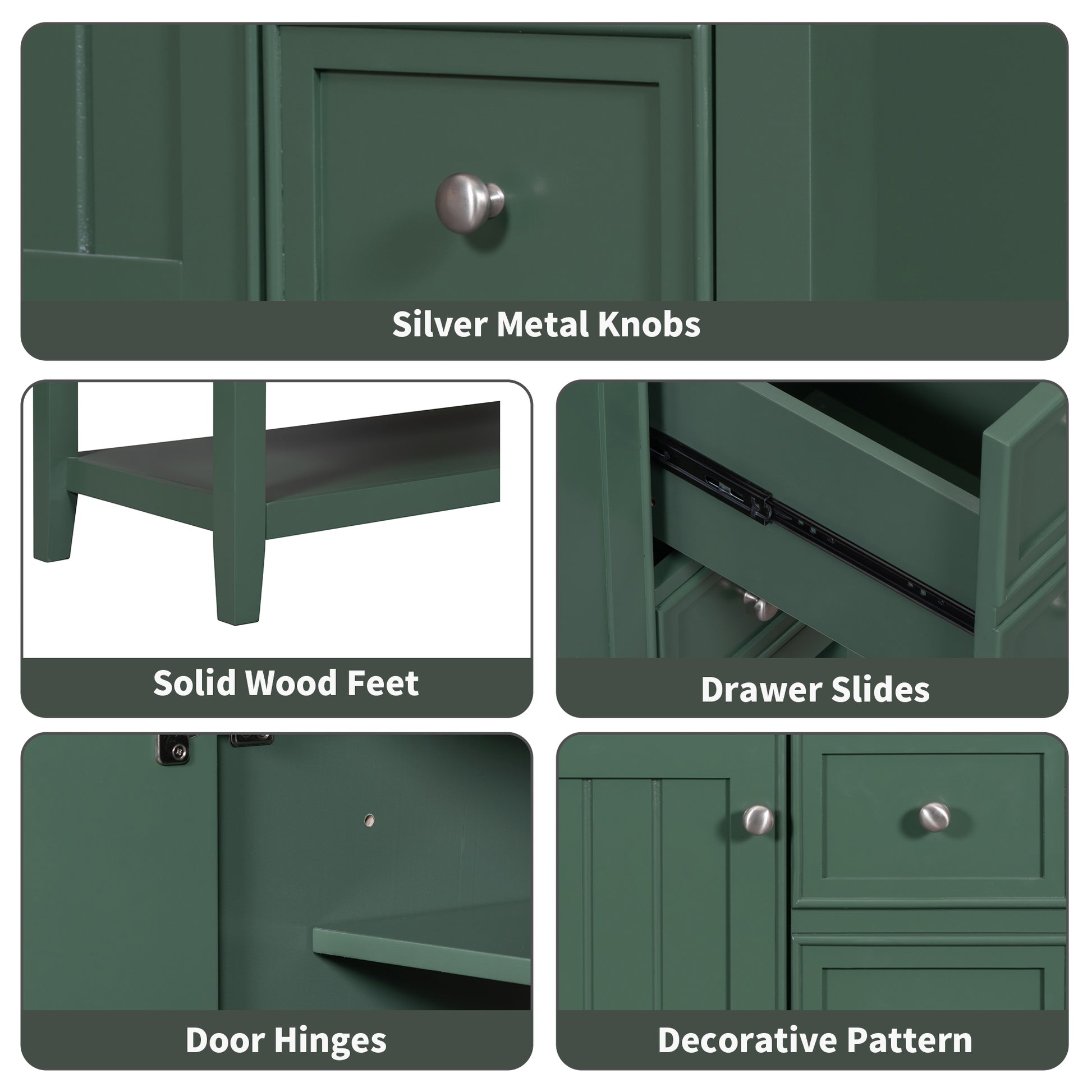 36" Bathroom Vanity Without Sink, Cabinet Base Only, One Cabinet And Three Drawers, Green Green Solid Wood Mdf