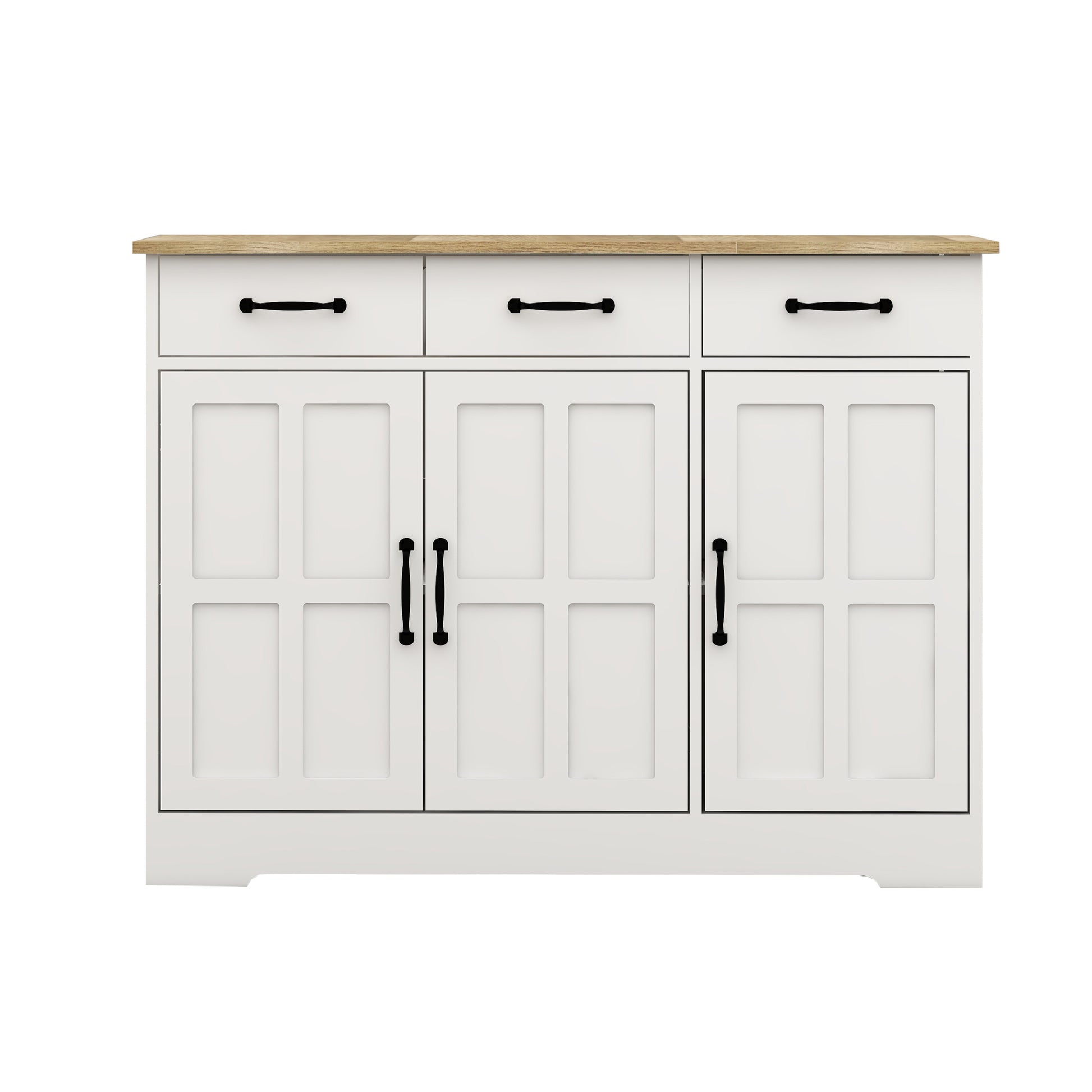 Farmhouse Buffet Cabinet Storage Sideboard With 3 Drawers And 3 Doors For Dining Living Room Kitchen Cupboard White White Mdf