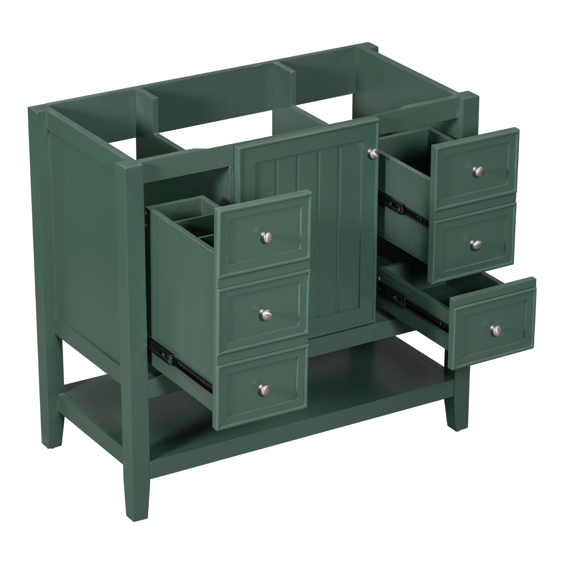 36" Bathroom Vanity Without Sink, Cabinet Base Only, One Cabinet And Three Drawers, Green Green Solid Wood Mdf