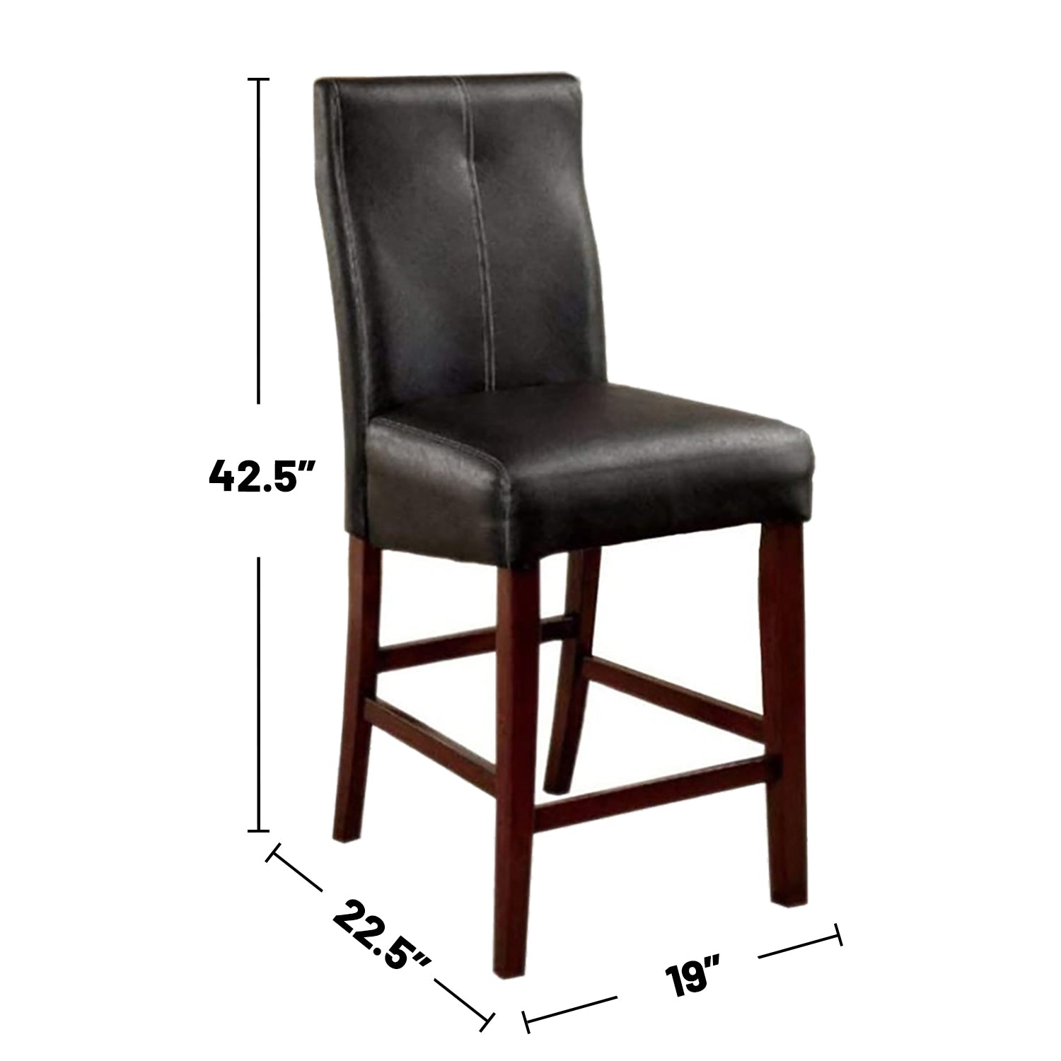 Set Of 2 Paddedcounter Height Chairs In Brown Cherry And Black Solid Black Dining Room Faux Leather