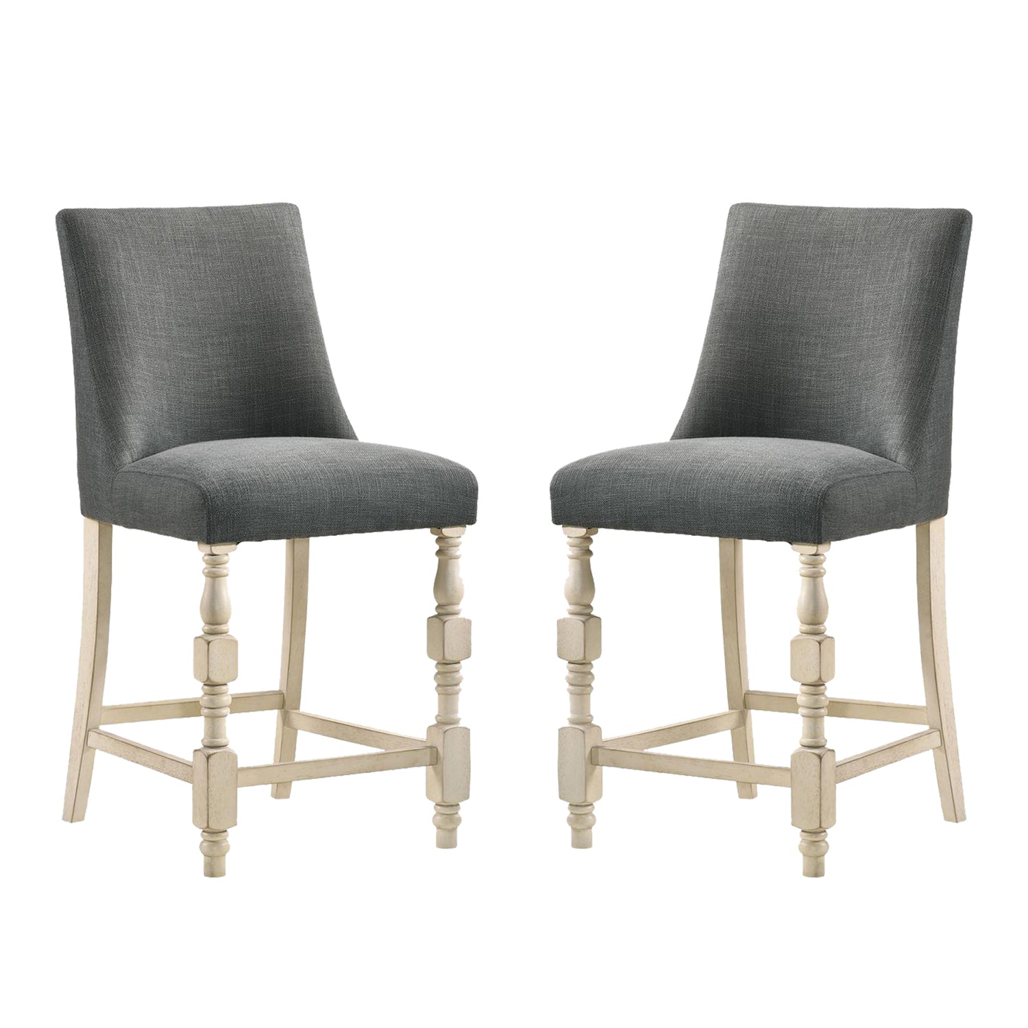 Set Of 2 Upholstered Dark Gray Fabric Counter Height Chairs In Ivory Finish Solid Ivory Dining Room Dining Chairs Wood Fabric