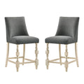 Set Of 2 Upholstered Dark Gray Fabric Counter Height Chairs In Ivory Finish Solid Ivory Dining Room Dining Chairs Wood Fabric