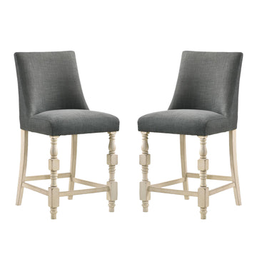 Set Of 2 Upholstered Dark Gray Fabric Counter Height Chairs In Ivory Finish Solid Ivory Dining Room Dining Chairs Wood Fabric