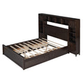 Queen Size Wooden Bed With All In One Cabinet, Shelf And Sockets, Espresso Espresso Solid Wood