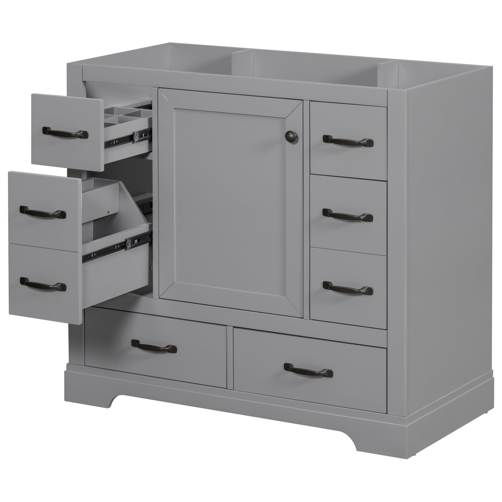 36" Bathroom Vanity Without Sink, Cabinet Base Only, Six Drawers, Multi Functional Drawer Divider, Adjustable Shelf, Grey Grey Solid Wood Mdf