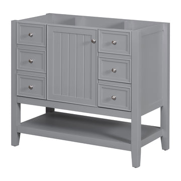 36" Bathroom Vanity Without Sink, Cabinet Base Only, One Cabinet And Three Drawers, Grey Grey Solid Wood Mdf