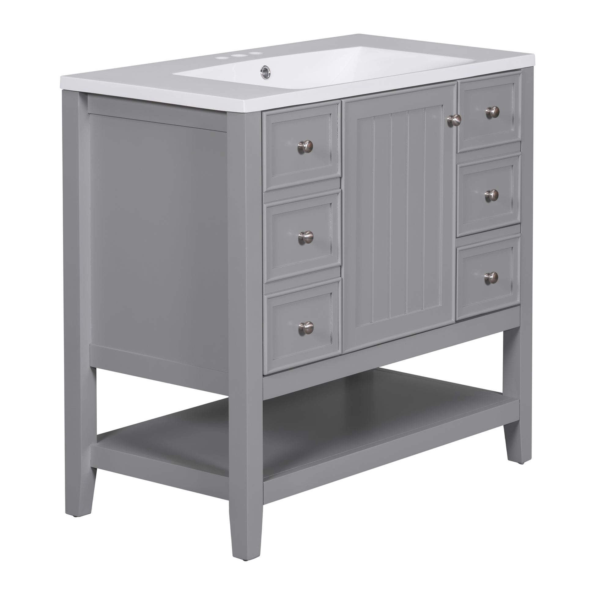 36" Bathroom Vanity With Sink Combo, One Cabinet And Three Drawers, Solid Wood And Mdf Board, Grey Old Sku:Sy999505Aae Grey Solid Wood Mdf